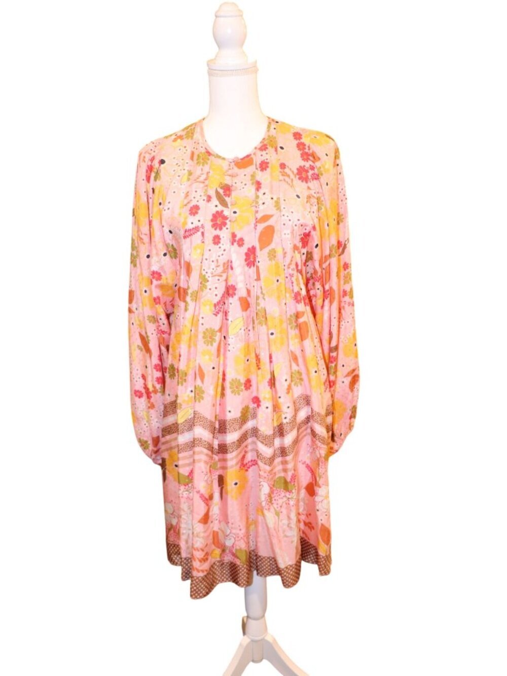 By TiMo Floral Long-Sleeve Womens Pleated Mini Dress, Large,